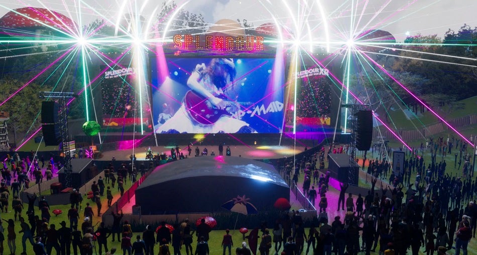 Band-Maid band playing on virtual stage at Splendour XR