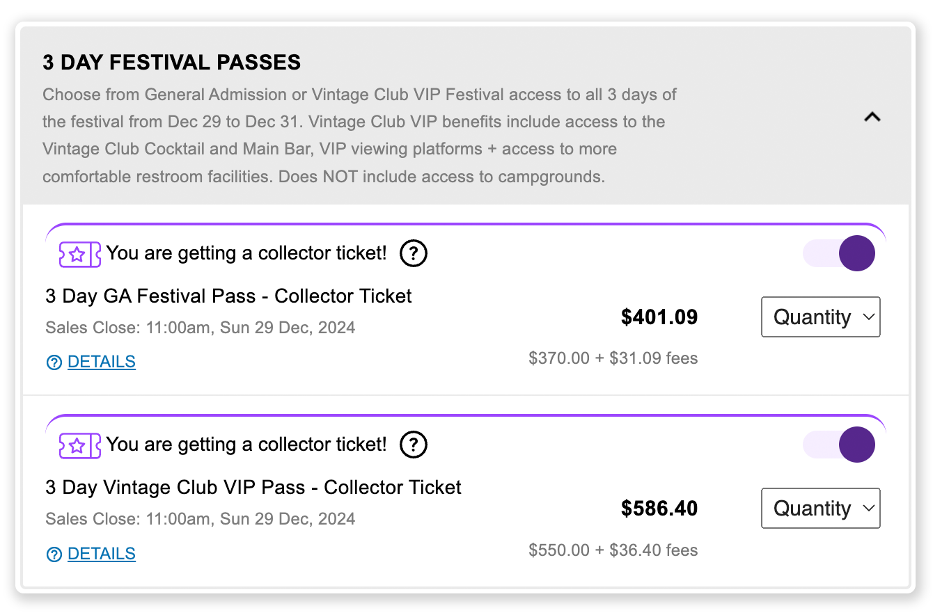 An image showing what it looks like to buy colector tickets