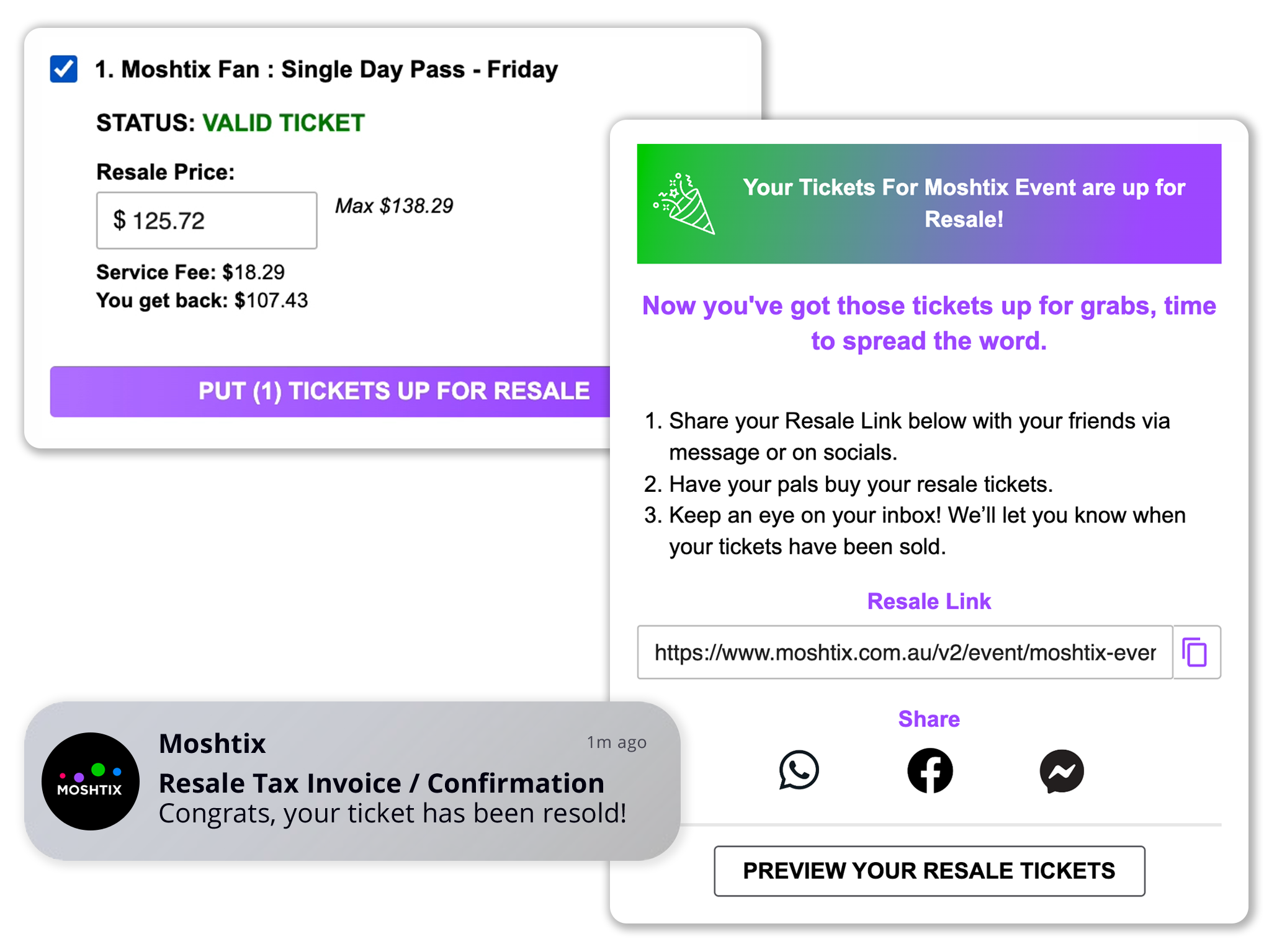 An image showing that a ticket has been listed for resale