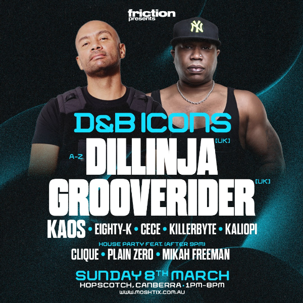 D&B ICONS ft Dillinja (UK) & Grooverider (UK) live at Hopscotch Bar in Braddon on March 08, 2026 - Concert poster