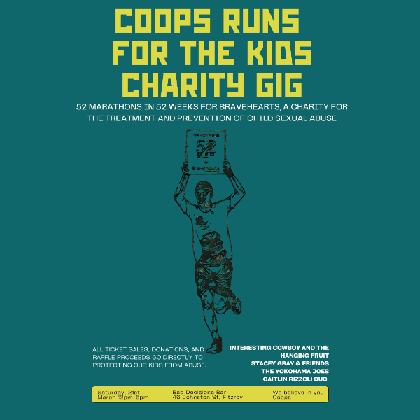 52 in 52 Charity Concert for Bravehearts live at Bad Decisions Bar in Fitzroy on March 21, 2026 - Concert poster