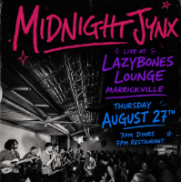 Midnight Jynx - 7 piece funk band live at Lazybones Lounge Restaurant & Bar - Concert poster