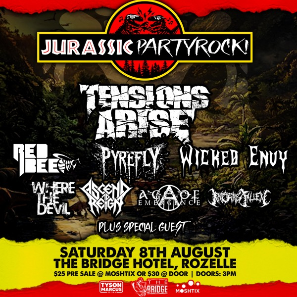 Jurassic Party Rock - Tensions Arise 10th Anniversary of A Breath of Aggression live at The Bridge Hotel - Concert poster