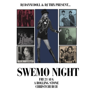 SWEMO Night - Christchurch live at A Rolling Stone - Concert poster