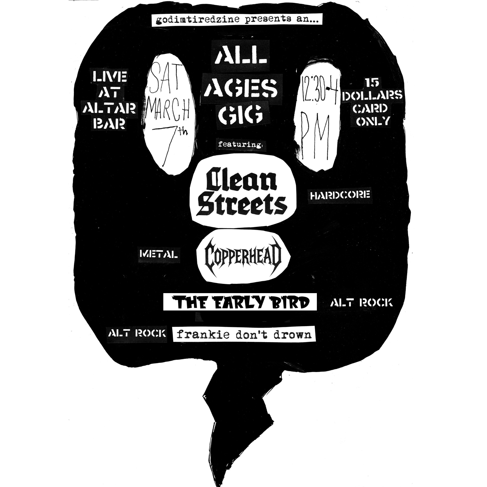 ALL AGES—Clean Streets, Copperhead, The Early Bird & Frankie Don't Drown live at Altar Bar in Hobart on March 07, 2026 - Concert poster