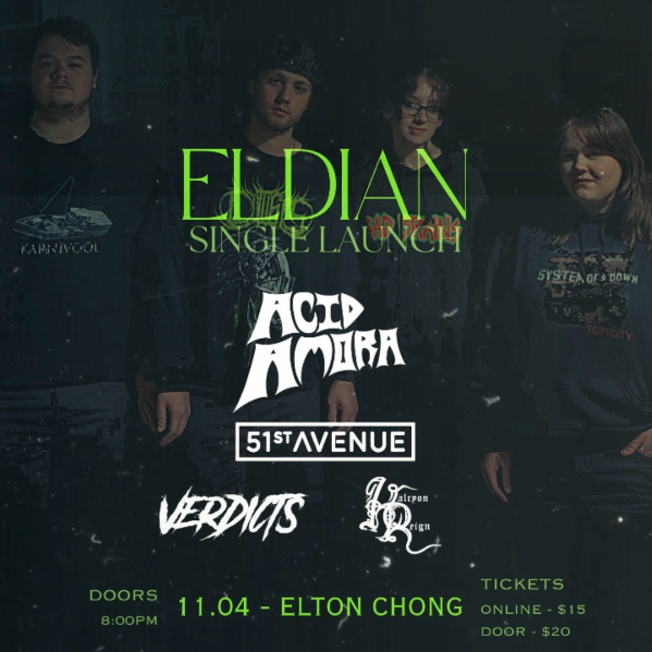 Acid Amora 'Eldian' Single Launch live at Elton chong in Penrith  on April 11, 2026 - Concert poster