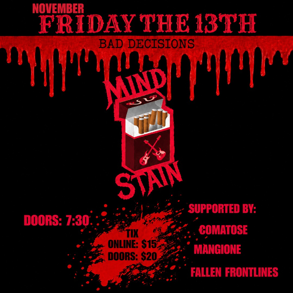 Mind Stain - Friday The 13th live at Bad Decisions Bar - Concert poster