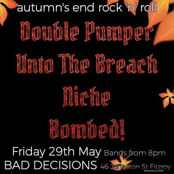 AUTUMN'S END ROCK N ROLL live at Bad Decisions Bar - Concert poster