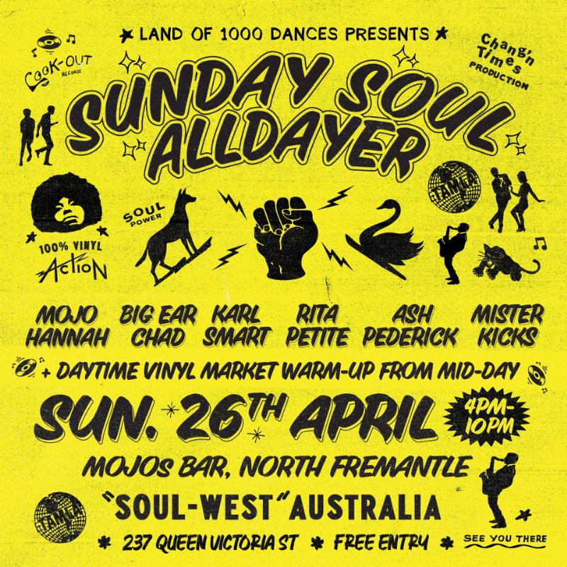 Sunday Soul All-Dayer! live at MOJO'S BAR in Perth on April 26, 2026 - Concert poster
