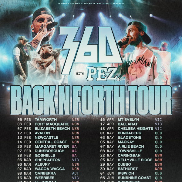 360 BACK N FORTH TOUR w/ PEZ live at Keystone 1889 in Bathurst on May 30, 2026 - Concert poster