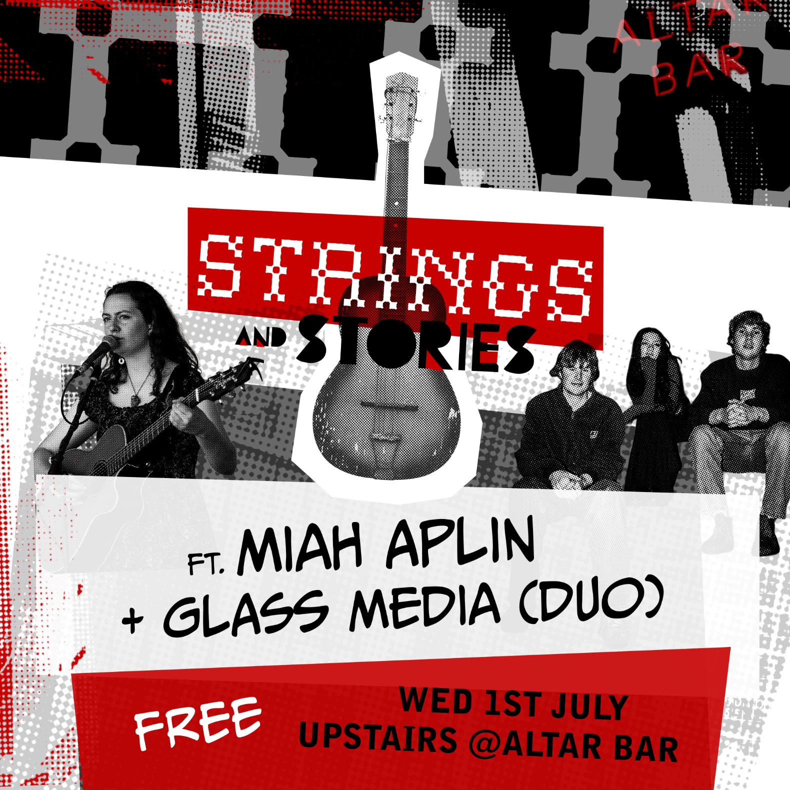 Strings & Stories with Miah Aplin + Glass Media (Duo) live at Altar Bar - Concert poster