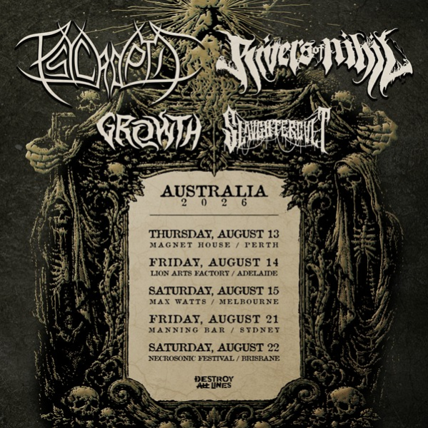 PSYCROPTIC + RIVERS OF NIHIL (USA) CO-HEADLINE TOUR w/ special guests GROWTH & SLAUGHTERCULT live at Manning Bar - Concert poster