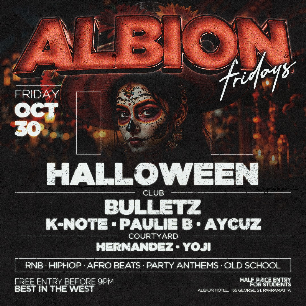 Albion Fridays Halloween Party live at The Albion Hotel - Concert poster