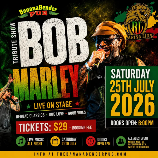 Bob Marley Tribute Show live at The Shed at Banana Bender Pub - Concert poster
