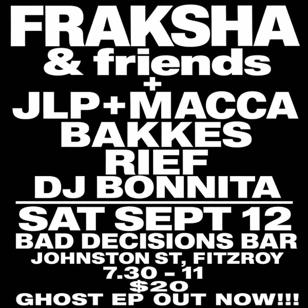 Fraksha & friends live at Bad Decisions Bar - Concert poster