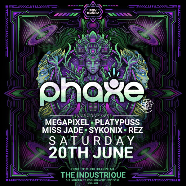 Psy Kandy Presents PHAXE live at The Industrique - Concert poster
