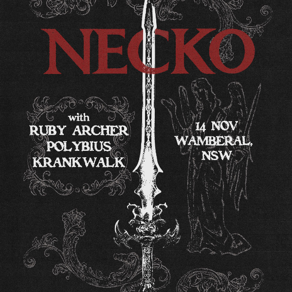 Necko w. Ruby Archer + POLYBIUS + Krankwalk live at Ocean View (Wamberal Surf Club) - Concert poster