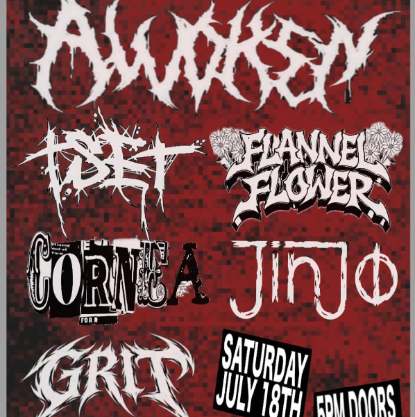 Awoken // Tset // Flannel Flower // Cornea // Jinjo // Grit  -16+ Show live at Ocean View (Wamberal Surf Club) - Concert poster