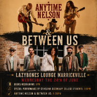 Anytime Nelson + Between Us live at Lazybones Lounge Restaurant & Bar - Concert poster