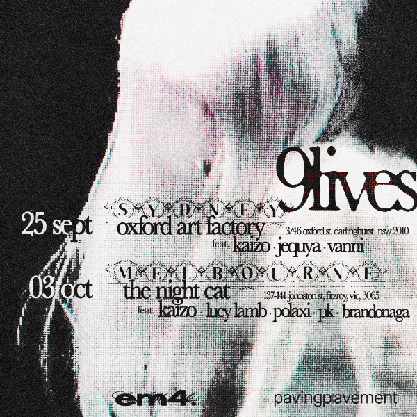 9lives with Kaizo, Jequya, Vanni live at Oxford Art Factory - Concert poster