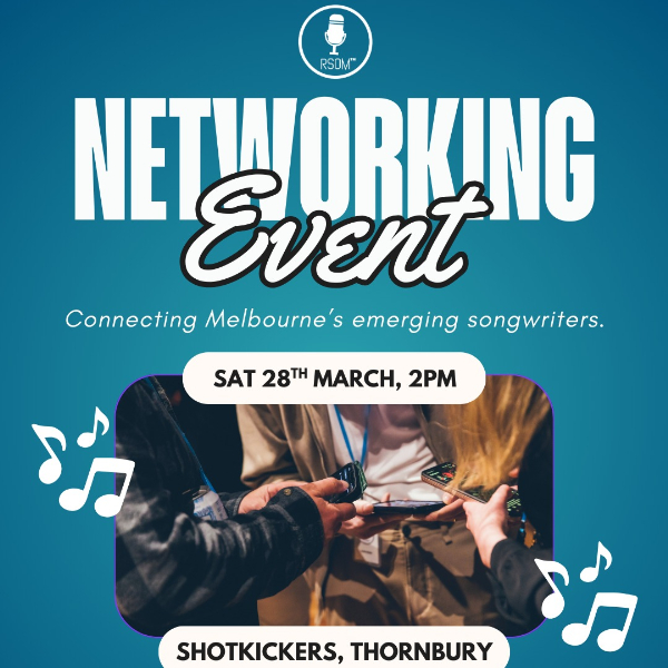 Real Songwriters of Melbourne - Networking Event live at Shotkickers in Thornbury on March 28, 2026 - Concert poster