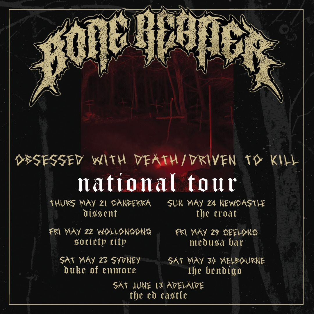 BONE REAPER "Obsessed With Death/Driven To Kill" tour- Newcastle live at Croatian Wickham Sports Club Co-Op in Wickham on May 24, 2026 - Concert poster