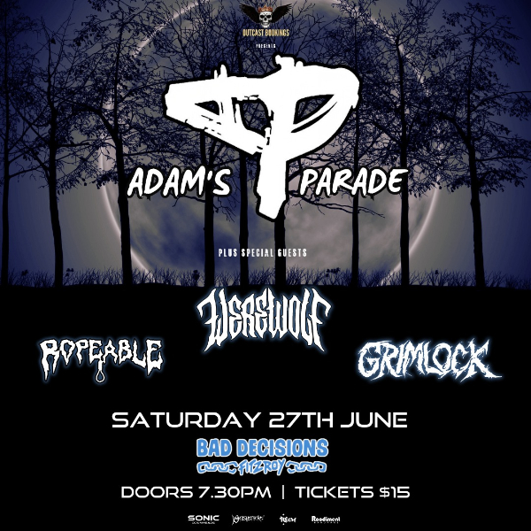 OUTCAST BOOKINGS PRESENTS: ADAMS PARADE live at Bad Decisions Bar - Concert poster