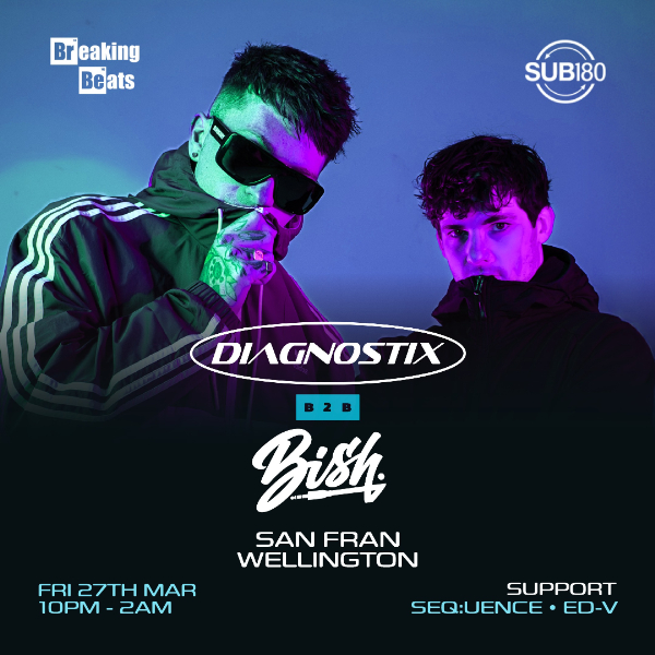 Bish B2B Diagnostix | Wellington live at San Fran in Te Aro on March 27, 2026 - Concert poster