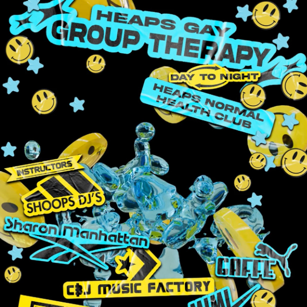 Heaps Gay GROUP THERAPY live at Heaps Normal Health Club - Concert poster
