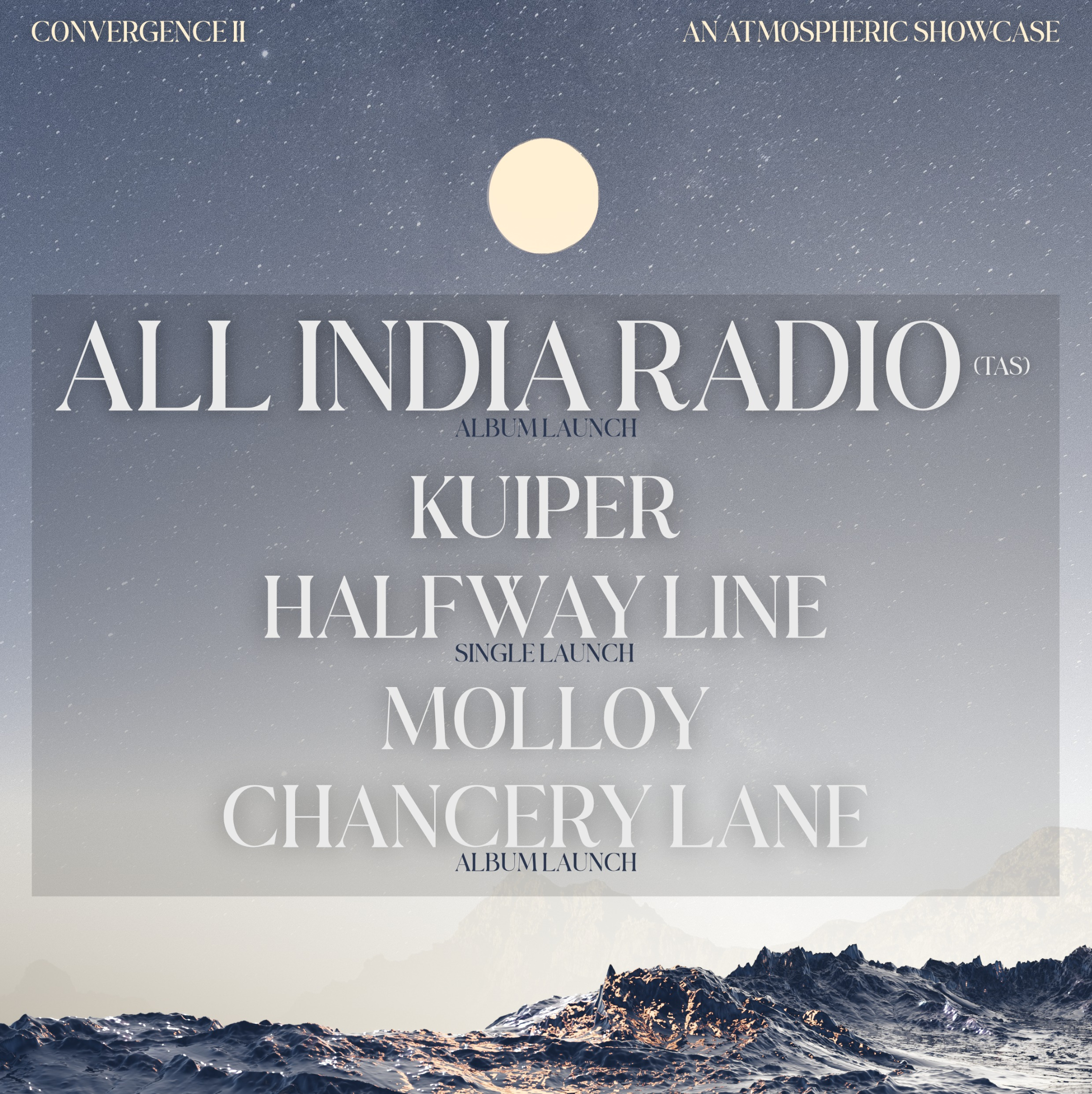 Convergence II - All India Radio, Kuiper, Halfway Line, Molloy, & Chancery Lane live at The Ed Castle in Adelaide on March 20, 2026 - Concert poster