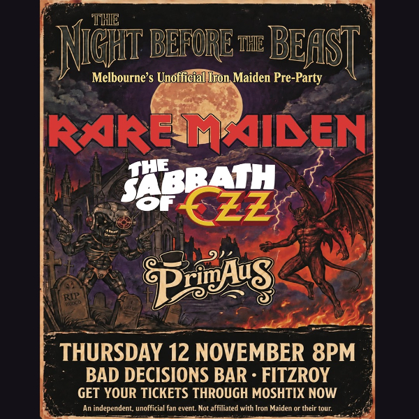 Rare Maiden and The Sabbath of Ozz live at Bad Decisions Bar - Concert poster