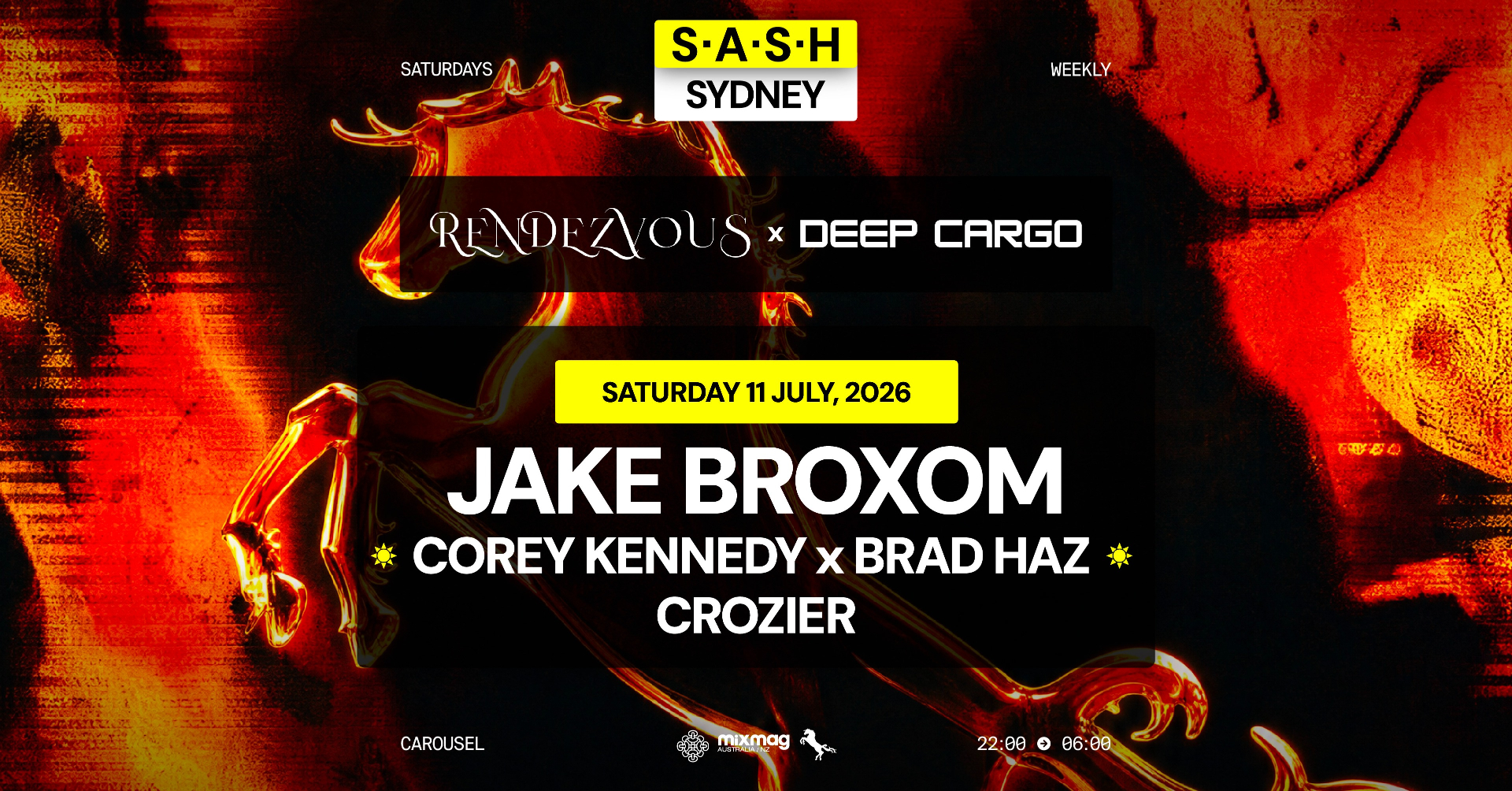 ★ S.A.S.H Sydney x Rendezvous & Deep Cargo ★ Jake Broxom ★ Saturday 11th July ★ live at Waywards Ballroom - Concert poster