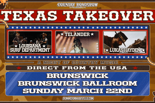 TEXAS TAKEOVER FEATURING: TELANDER, LOUISIANA SURF DEPARTMENT & LUKAS HAYDEN live at Brunswick Ballroom in Melbourne on March 22, 2026 - Concert poster