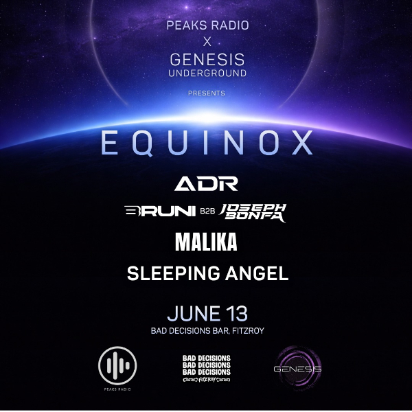 Peaks Radio & Genesis Underground pres. Equinox live at Bad Decisions Bar - Concert poster