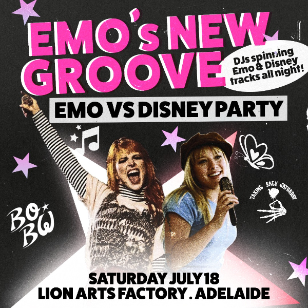 Emo's New Groove: Emo vs Disney Night - Adelaide live at Lion Arts Factory - Concert poster