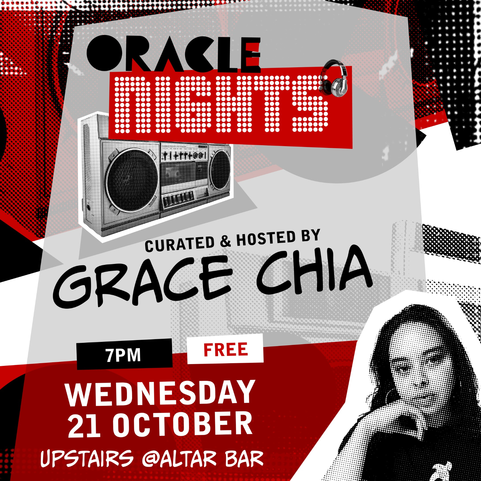 Oracle Nights curated and hosted by Grace Chia live at Altar Bar - Concert poster