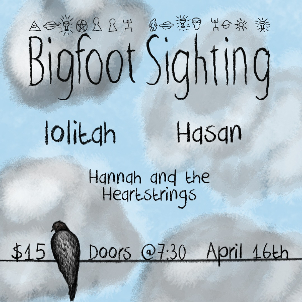 Bigfoot Sighting w/ Lolitah, Hannah & the Heartstrings and Hasan live at Bad Decisions Bar in Fitzroy on April 16, 2026 - Concert poster