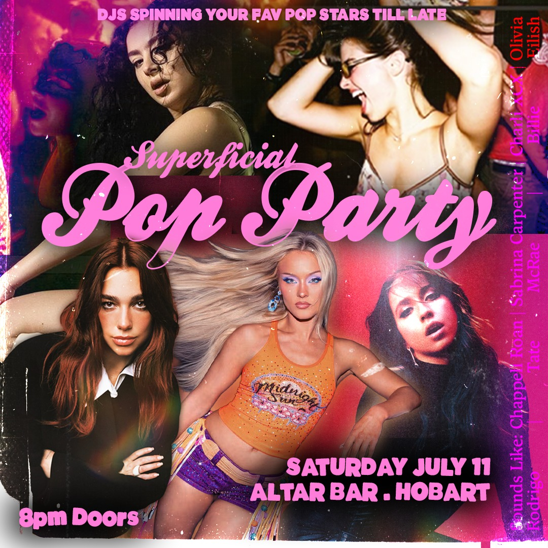 Superficial: Pop Party - Hobart live at Altar Bar - Concert poster