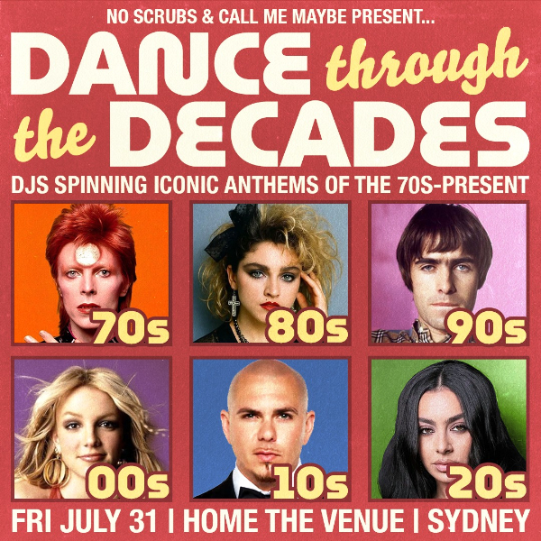Dance through the Decades - Sydney live at Home The Venue - Concert poster