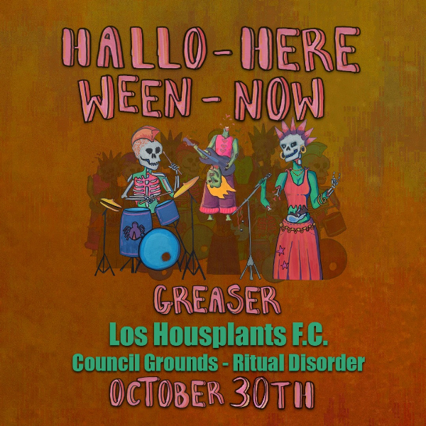 4ZZZ - Hallo Here Ween Now live at Greaser Bar - Concert poster